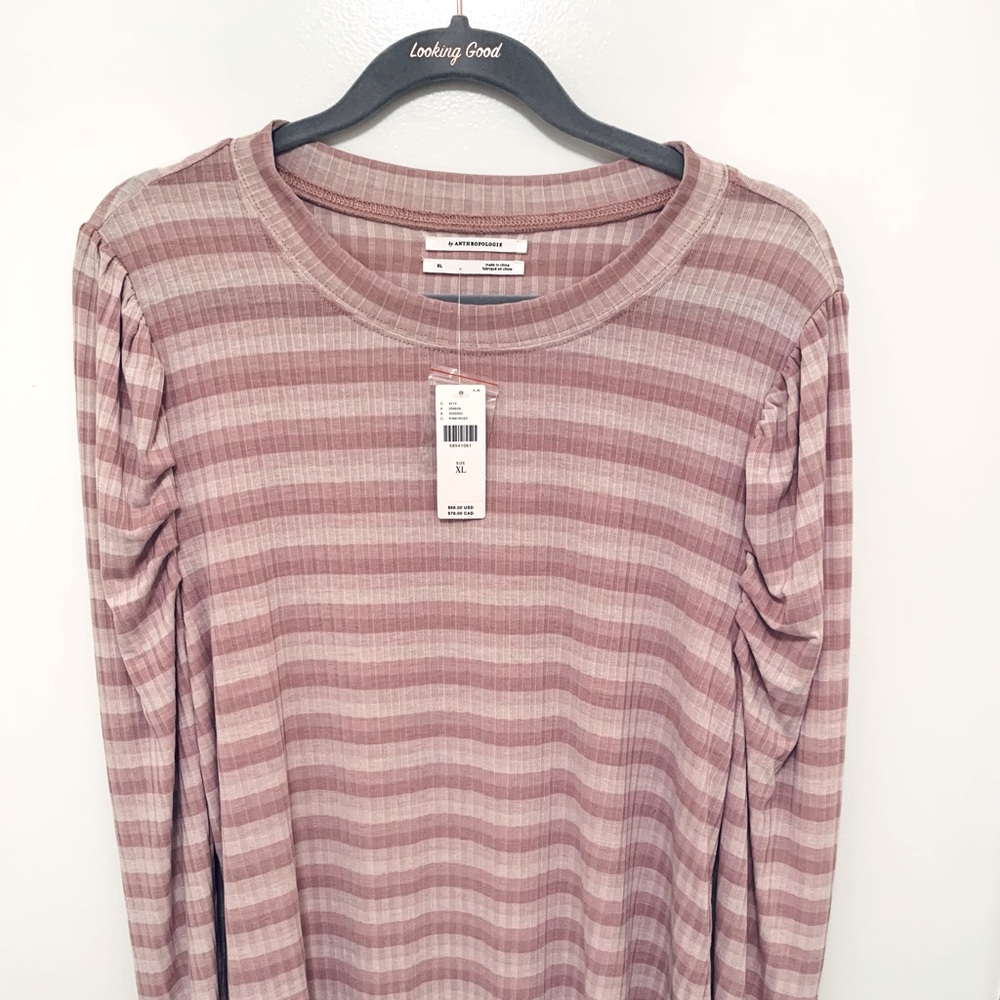 NWT Anthropologie Tri Color Mauve/Pink Stripped Long Sleeve Top.
